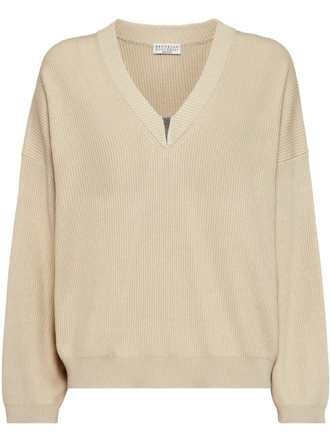 Brunello Cucinelli Brunello Cucinelli cotton english rib sweater with shiny detail