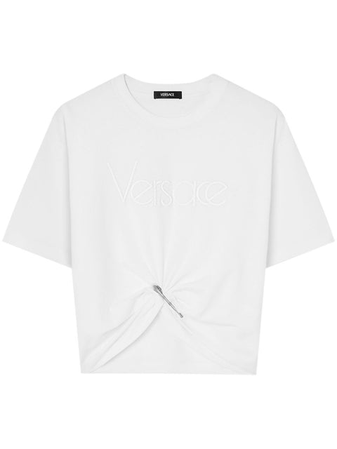 Versace Versace logo-embroidered T-shirt in white