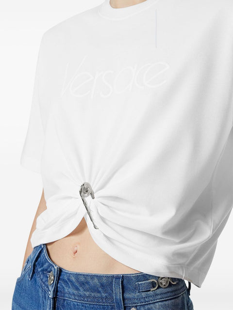 Versace Versace logo-embroidered T-shirt in white