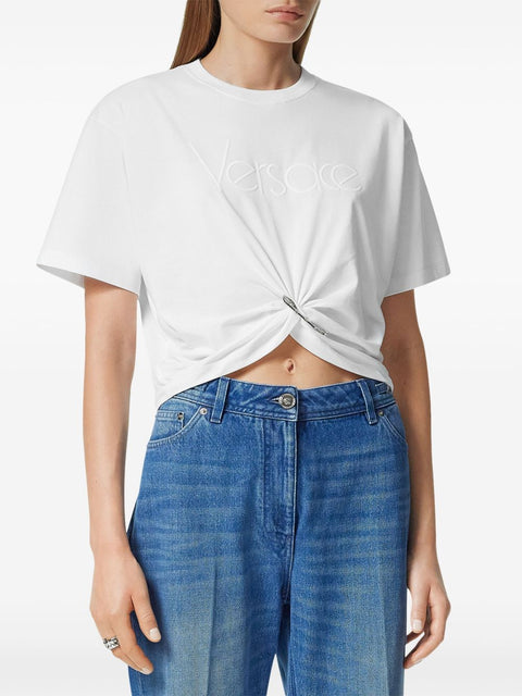 Versace Versace logo-embroidered T-shirt in white