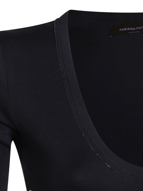 Fabiana Filippi Fabiana Filippi beaded-trim ribbed-knit Top