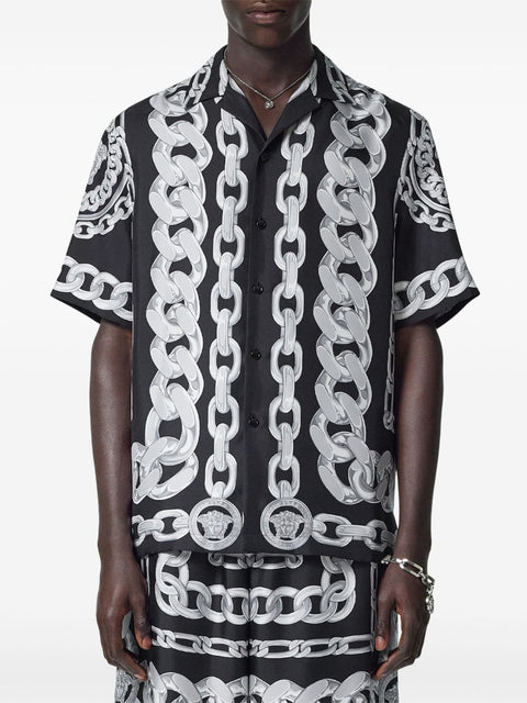 Versace Versace Printed Silk Medusa Chains Bowling Shirt
