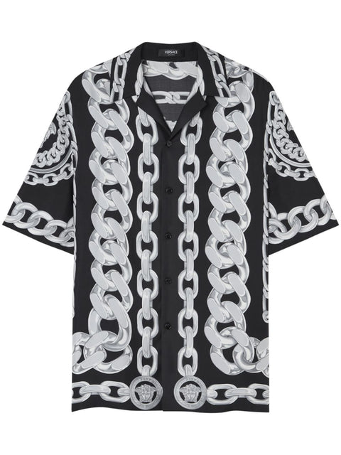 Versace Versace Printed Silk Medusa Chains Bowling Shirt