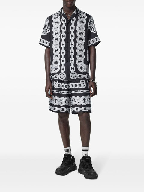 Versace Versace Printed Silk Medusa Chains Bowling Shirt