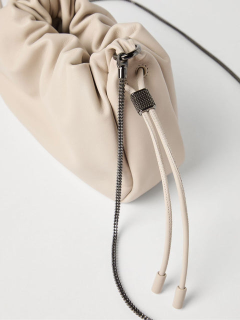 Brunello Cucinelli Brunello Cucinelli Bucket Mellow mini bag in Soft leather with Precious Chain