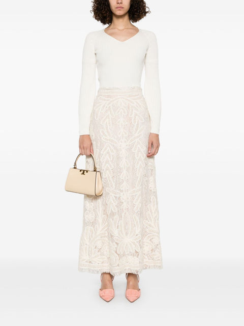 Parosh Parosh beige lace long skirt