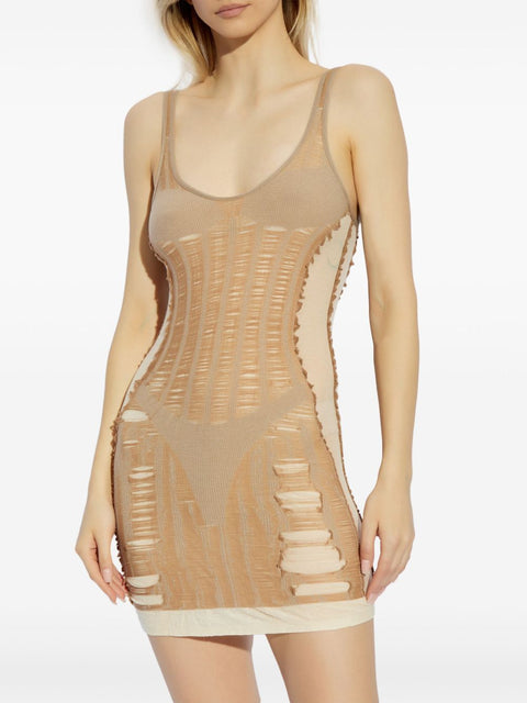Diesel Diesel Semi-Sheer Panelled beige Mini Dress