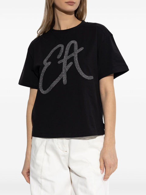 Emporio Armani Emporio Armani Cotton-jersey T-shirt with oversized lurex logo