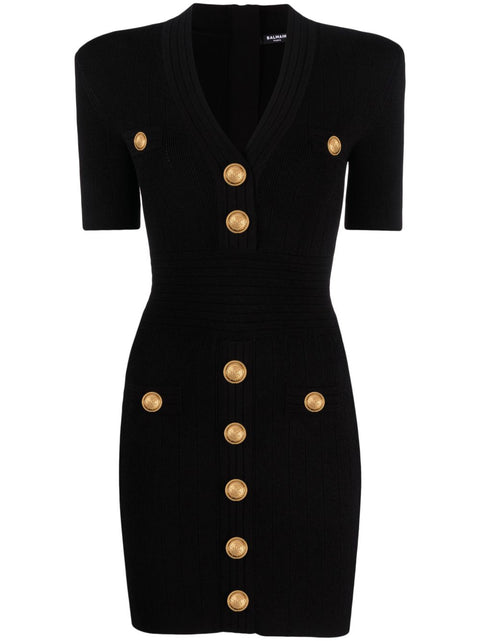 Balmain Balmain short knitted dress with golden buttons
