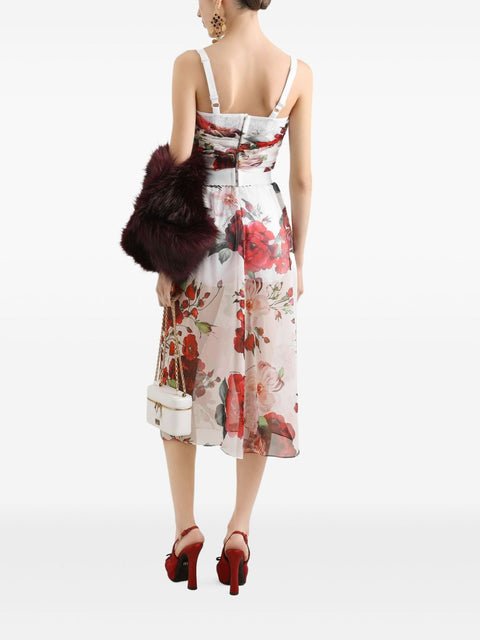 Dolce & Gabbana Dolce & Gabbana rose print Bustier top in marquisette and chiffon