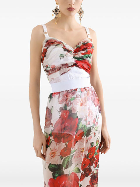 Dolce & Gabbana Dolce & Gabbana rose print Bustier top in marquisette and chiffon