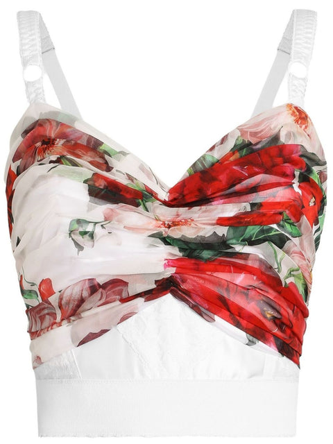 Dolce & Gabbana Dolce & Gabbana rose print Bustier top in marquisette and chiffon