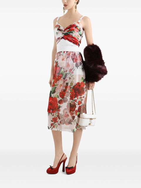 Dolce & Gabbana Dolce & Gabbana rose print Bustier top in marquisette and chiffon