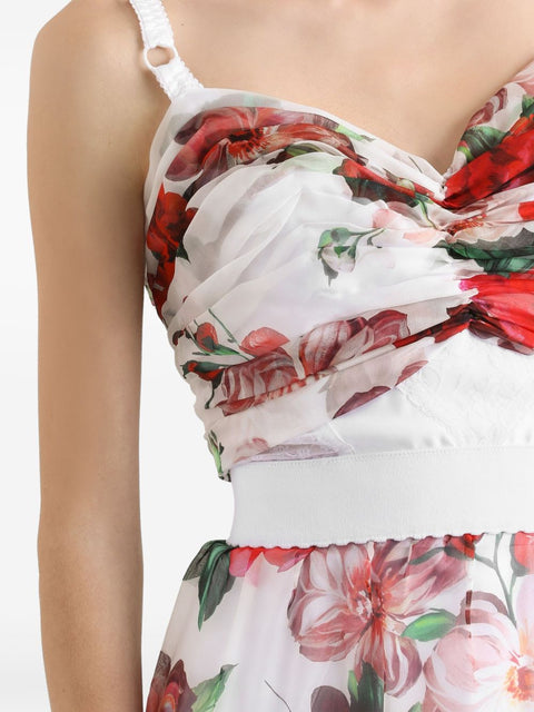 Dolce & Gabbana Dolce & Gabbana rose print Bustier top in marquisette and chiffon