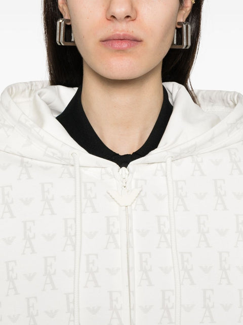 Emporio Armani Emporio Armani Zip-up hoodie in double jersey with all-over lettering