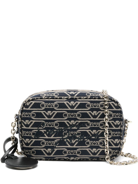 Emporio Armani Emporio Armani Jacquard canvas camera case with all-over monogram and chain shoulder strap