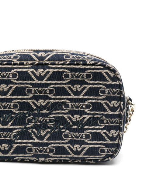 Emporio Armani Emporio Armani Jacquard canvas camera case with all-over monogram and chain shoulder strap