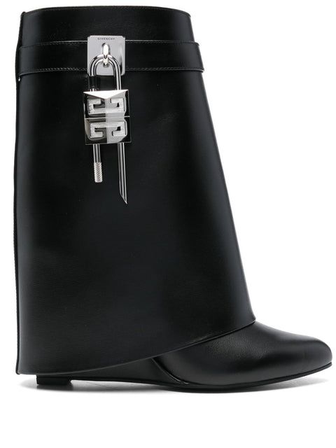 Givenchy Givenchy Shark lock-embellished glossed-leather ankle boots