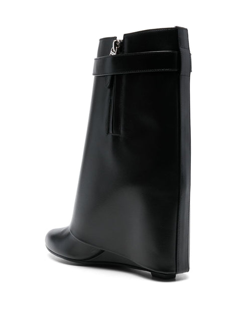 Givenchy Givenchy Shark lock-embellished glossed-leather ankle boots