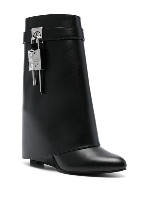 Givenchy Givenchy Shark lock-embellished glossed-leather ankle boots