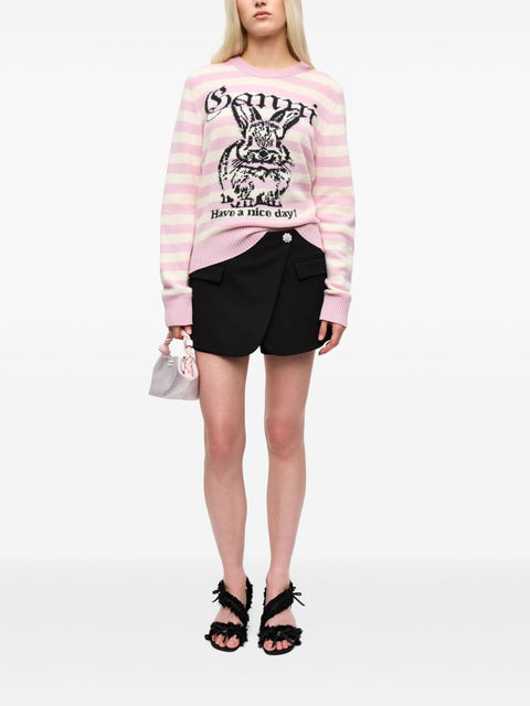 Ganni Ganni Striped Graphic Wool Bunny Jumper