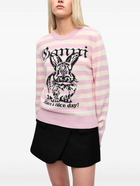 Ganni Ganni Striped Graphic Wool Bunny Jumper