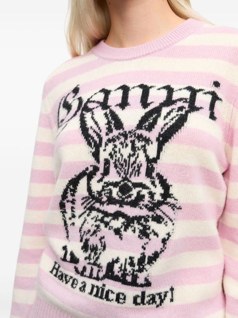Ganni Ganni Striped Graphic Wool Bunny Jumper