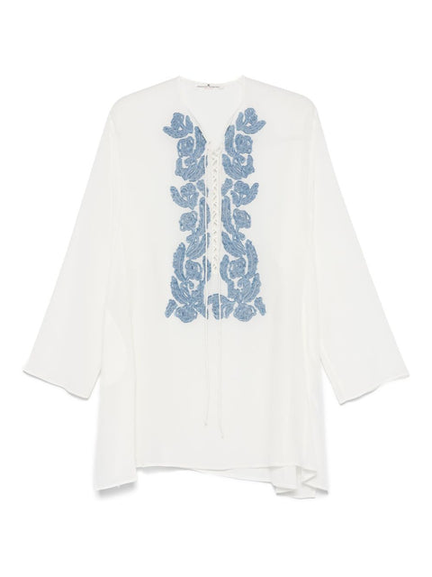 Ermanno Scervino Ermanno Scervino Short kaftan with handmade floral appliqués