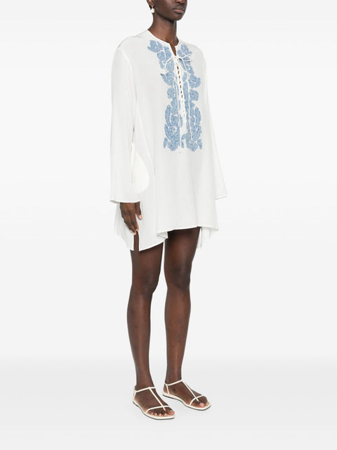 Ermanno Scervino Ermanno Scervino Short kaftan with handmade floral appliqués