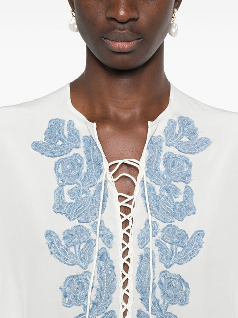 Ermanno Scervino Ermanno Scervino Short kaftan with handmade floral appliqués