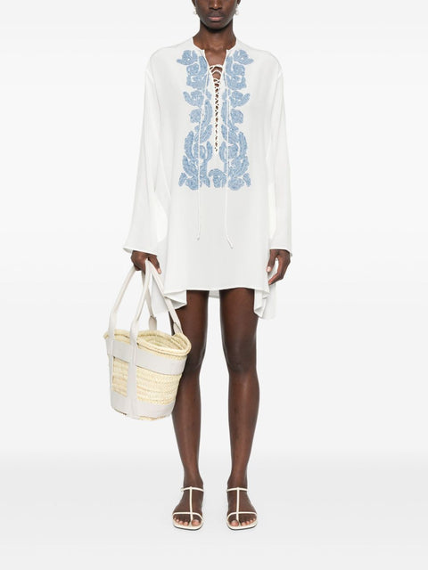 Ermanno Scervino Ermanno Scervino Short kaftan with handmade floral appliqués