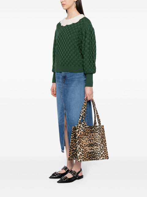 Ganni Ganni large leopard-print canvas tote bag