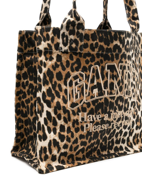 Ganni Ganni large leopard-print canvas tote bag