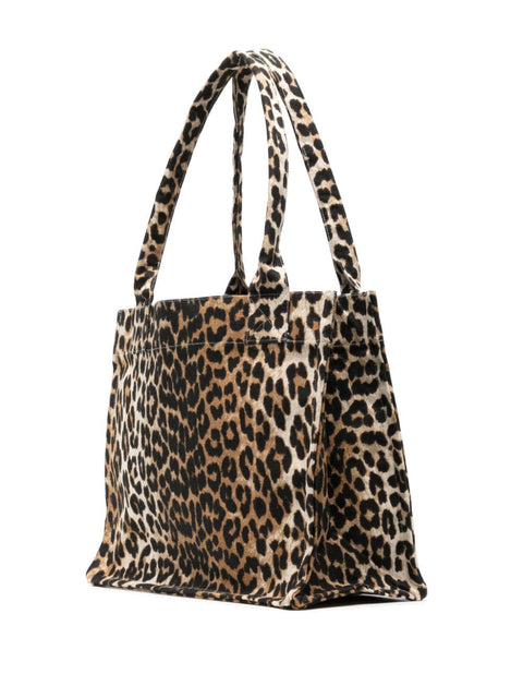 Ganni Ganni large leopard-print canvas tote bag