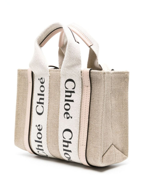 Chloè Chloè Chloé Woody mini linen tote bag