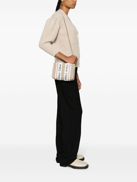 Chloè Chloè Chloé Woody mini linen tote bag
