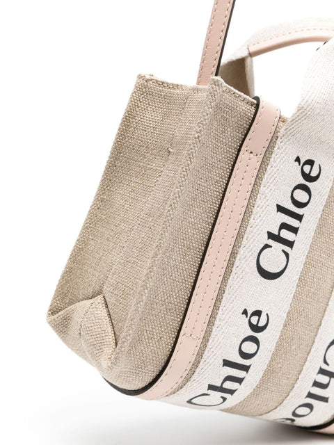 Chloè Chloè Chloé Woody mini linen tote bag