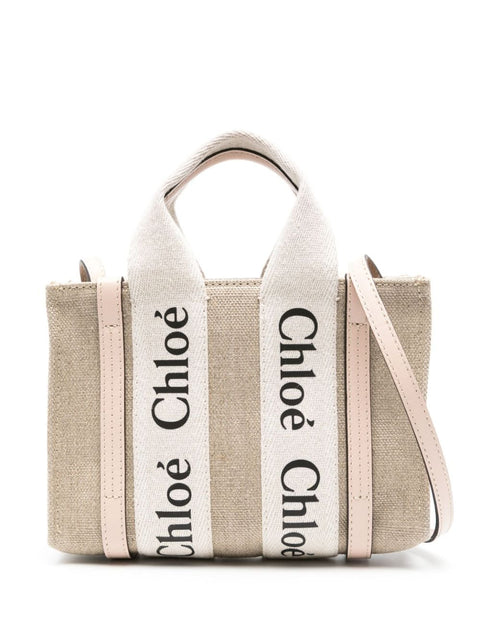 Chloè Chloè Chloé Woody mini linen tote bag