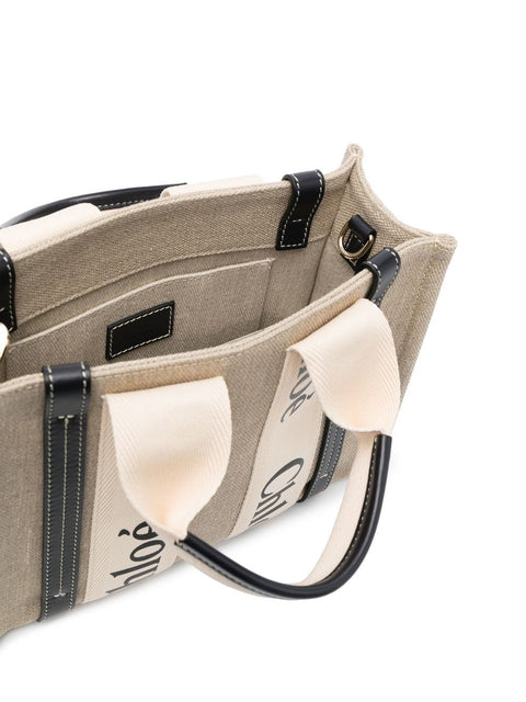 Chloè Chloè Chloé Woody mini linen tote bag
