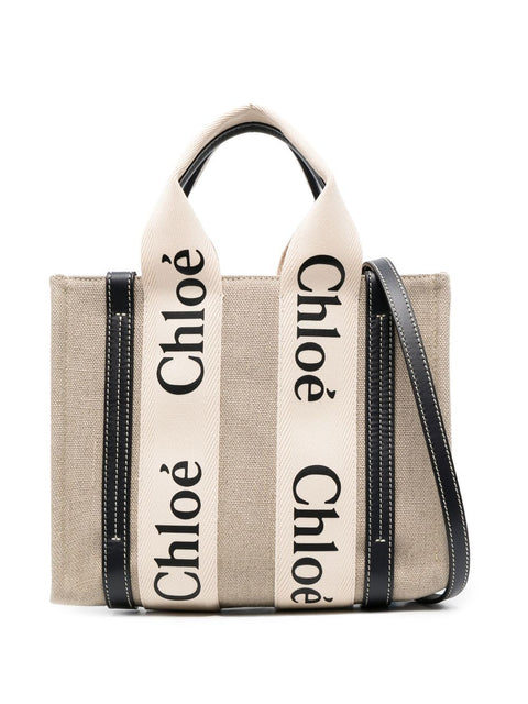 Chloè Chloè Chloé Woody mini linen tote bag