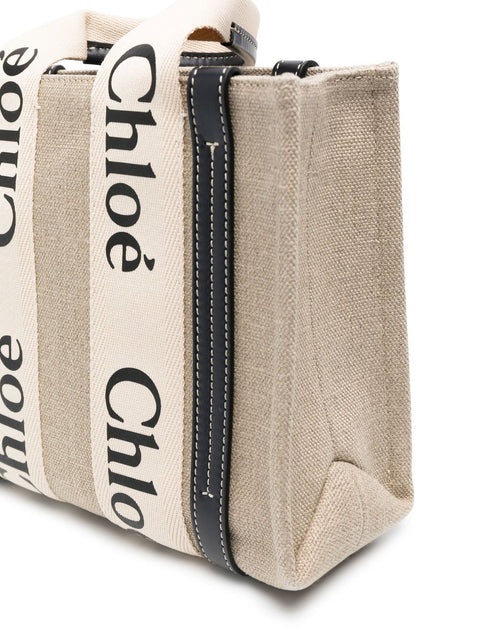 Chloè Chloè Chloé Woody mini linen tote bag