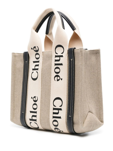 Chloè Chloè Chloé Woody mini linen tote bag