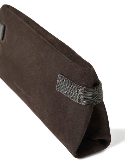Brunello Cucinelli Brunello Cucinelli Essence pouch bag in suede with precious bands