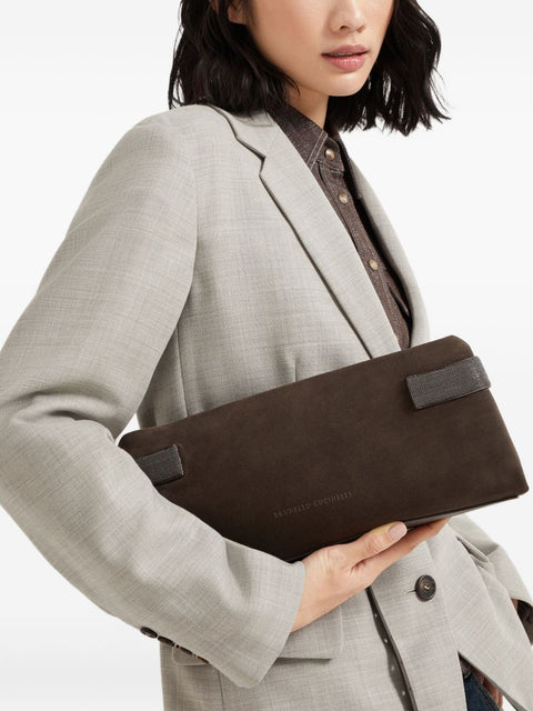 Brunello Cucinelli Brunello Cucinelli Essence pouch bag in suede with precious bands