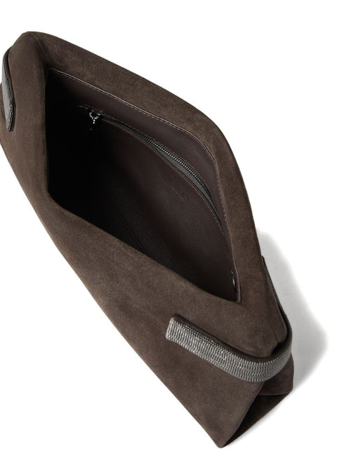 Brunello Cucinelli Brunello Cucinelli Essence pouch bag in suede with precious bands