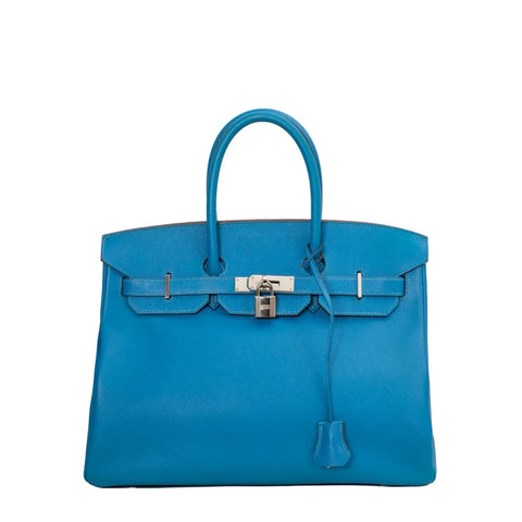 Hermes Birkin 35 bag in blue leather