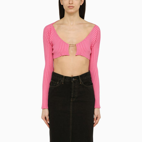 Jacquemus JACQUEMUS La Maille Pralu pink cropped cardigan