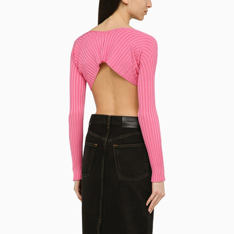 Jacquemus JACQUEMUS La Maille Pralu pink cropped cardigan