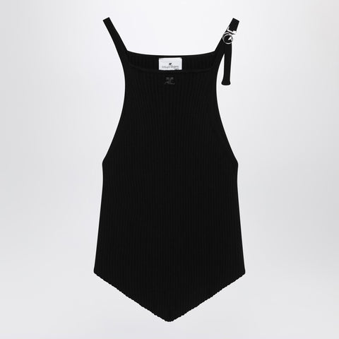 Courreges Courreges Courrèges Black ribbed top with pointed hem