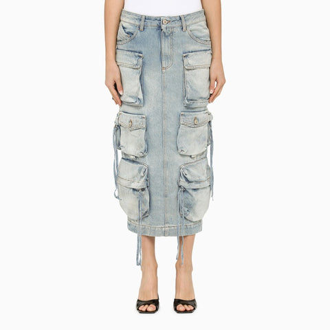 The Attico The Attico Blue denim cargo midi skirt